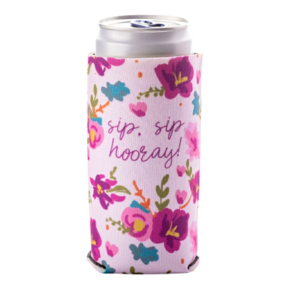 Karma Slim Can Cooler Sip, Sip, Hooray! Colorful Floral Design Koozie NWT